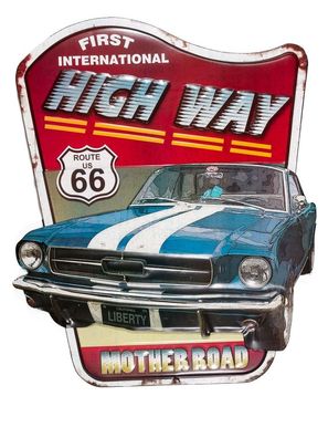 Blechschild Wandschild Highway Route 66 Auto Antik-Stil 74cm Magnettafel Pinwand