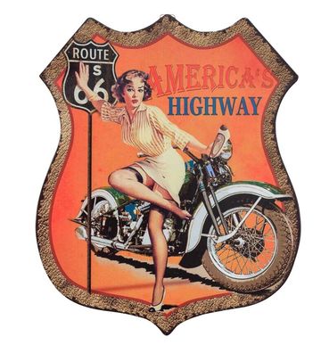 Wandschild Blechschild Route 66 Magnettafel Highway Amerika 49cm Antik-Stil