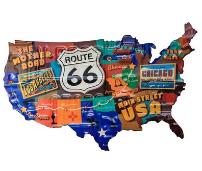Blechschild Route 66 Karte Amerika USA Los Angeles Magnettafel Antik-Stil