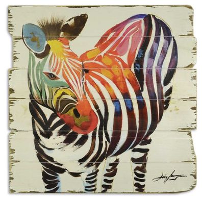 Bild Wandtafel Holzbild Wandbild Zebra Tier Streifenmuster Holz Antik-Stil 60cm