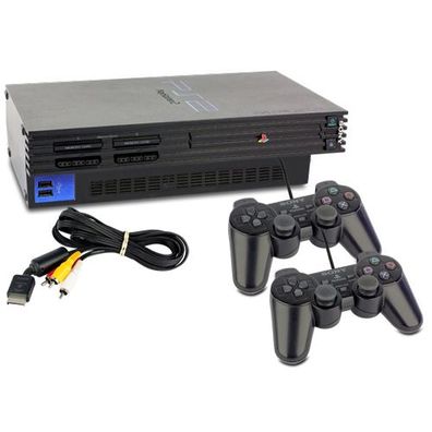 PS2 Konsole Fat in Schwarz + 2 original Controller + alle Kabel