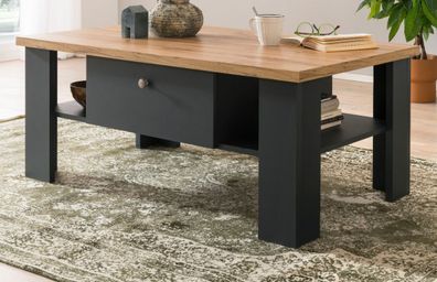 Couchtisch Wohnzimmer Tisch Sofatisch mit Soft-Close grau Eiche Landhaus Ribera 110cm