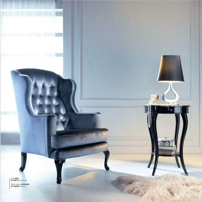Sessel Ohrensessel Sitzer Sitz Stoff Blau Luxus Wohnzimmer Klassisch? Polyester