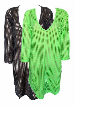 Damen Strandkleid Netzkleid mit Lochmuster grün und schwarz Gr. L, XL,2XL