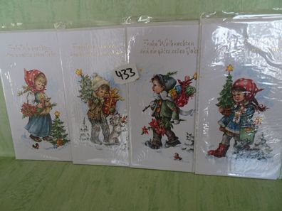 4 alte Weihnachtsgrußkarten & Umschlag Kinder wünschen frohe Weihnachten RAR