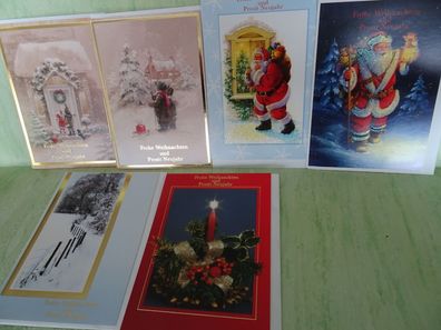 alte mini Weihnachtsgrußkarten & Umschlag Kinder Weihnachtsmann Kerzenschein