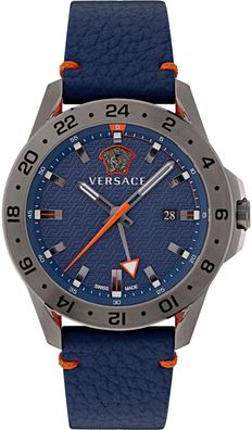 Versace VE2W00222 Sport Tech GMT grau orange blau Leder Herren Uhr NEU