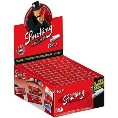 Box Smoking King Size Red Zigarettenpapier Papier + Tips 24x33 Bl Pg.