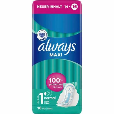 Always Maxi Normal mit Flügeln 8x16er Packung