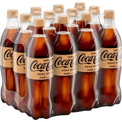 Coca-Cola Zero Sugar Vanilla, Prickelndes koffeinhaltiges Getränk 12x0.50l Fl.