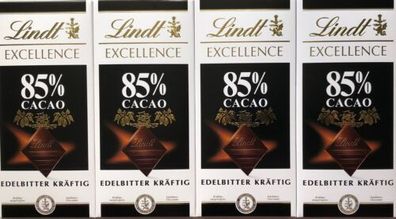 Lindt Schokolade Excellence Edelbitter Kräftig 85 % Cacao 4x 100 gr