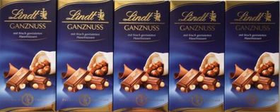 Lindt Ganznuss Schokolade mit frisch gerösteten Haselnüssen 5 x 100 gr
