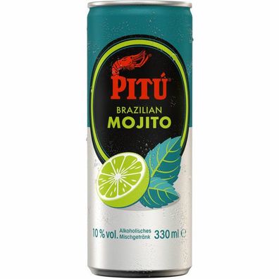 Pitu Brazilian Mojito Limette Minze 10% vol. 0,33 L Dose, 12er Pack (12x0,33 L)
