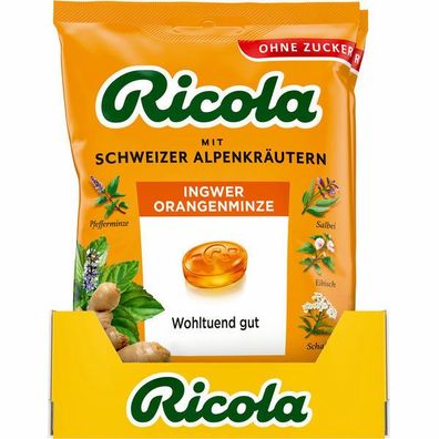 Ricola Ingwer Orangenminze ohne Zucker 75 g Beutel, 18er Pack (18x75 g)