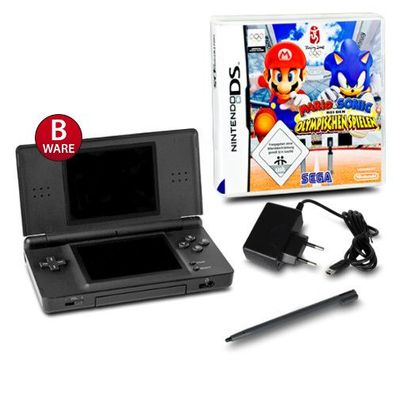DS Lite Konsole Handheld schwarz #70B + Kabel + Mario & Sonic b. d. olympi Spielen