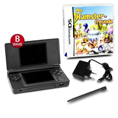 DS Lite Handheld Konsole schwarz #70B + Ladekabel + Spiel Petz Hamsterfruende