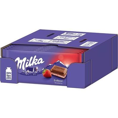 Milka Erdbeer - Schokolade - 22x100 g Tafeln