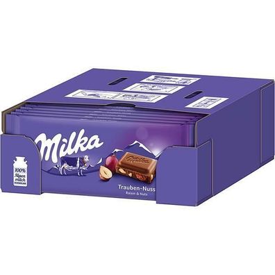 Milka Trauben-Nuss Schokolade, 22x100 g Tafeln