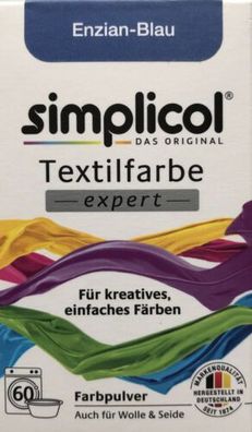 Simplicol Textilfarbe expert - Enzian Blau - auch für Wolle & Seide - 150 gr
