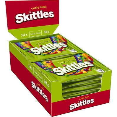 Skittles Crazy Sours, Kaubonbons in knuspriger Zuckerhülle, 14x38 g Bt.