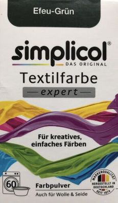 Simplicol Textilfarbe expert - Efeu Grün - auch füe Wolle & Seide - 150 gr
