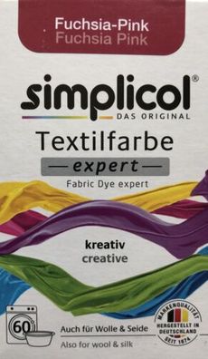 Simplicol Textilfarbe expert -Fuchsia-Pink - auch für Wolle & Seide - 150 gr