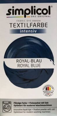 Simplicol Textilfarbe intensiv all in 1 -Flüssige Rezeptur "Royal Blue" Neu!