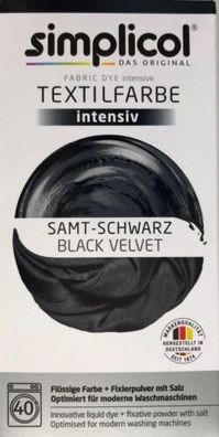 Simplicol Textilfarbe intensiv all in 1 -Flüssige Rezeptur "Samt -Schwarz“ Neu!