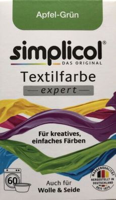 Simplicol Textil Farbe expert - Apfel Grün - auch für Wolle & Seide - 150 gr