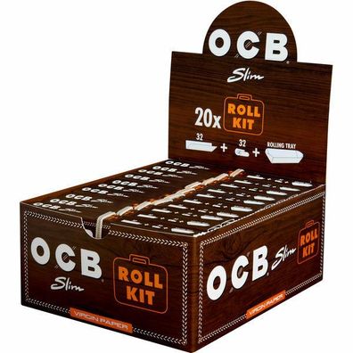 OCB Unbleached Slim Virgin Paper Roll Kit Rolling Tray 20x32 Bl Pg.