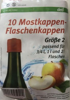 Deti Mostkappen- Flaschenkappen Gr. 2 - für 3/4 L und 2 L Flaschen - 10 Stück