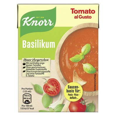 Knorr Tomato al Gusto Basilikum 370 g, Pasta Tomaten Sauce 12er Pack (12x370 g)