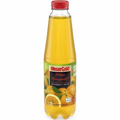 WeserGold Milder Orangensaft PET 6x1.00l Flasche Pfandfrei