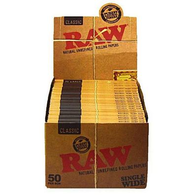 RAW Classic Regular Single Wide kurze Blättchen Unbleached Papers 50x50 Bl Pg.