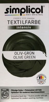 Simplicol Textilfarbe intensiv all in 1 -Flüssige Rezeptur "Oliv Grün" Neu!