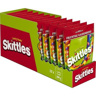 Skittles Crazy Sours, Kaubonbons in knuspriger Zuckerhülle, 12x160 g Bt.