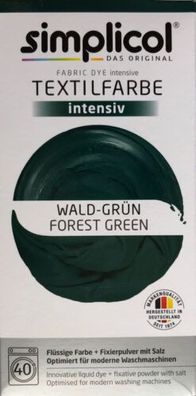 Simplicol Textilfarbe intensiv all in 1 -Flüssige Rezeptur "Wald-Grün" Neu!