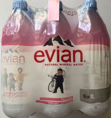 Evian Natural Mineral Water 6 x 1 Liter EINWEG Pfand