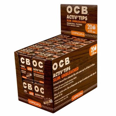 OCB ActivTips Slim Unbleached 7 mm Aktivkohlefilter mit Keramikkappen 20x10St Pg
