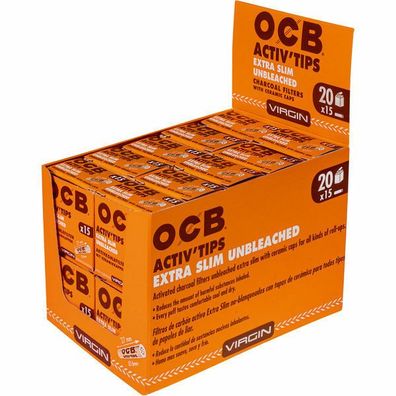 OCB Activ´Tips Slim Unbleached, ø 6mm Aktivkohlefilter, 20x15 St Packung