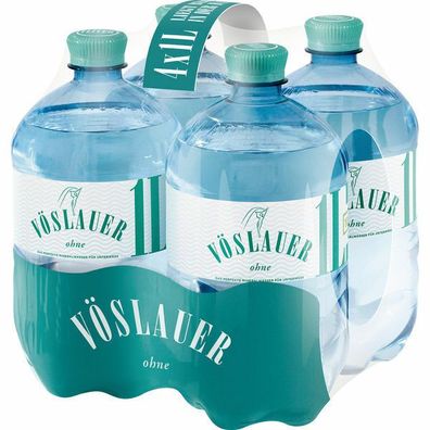 Vöslauer Mineralwasser ohne 1L Flasche, 4er Pack (4x1L) Einweg Pfand