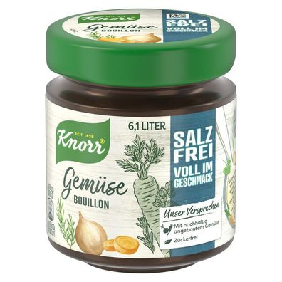 Knorr Gemüse Bouillon salzfrei Glas ergibt 6,1 Liter, 85 g Glas