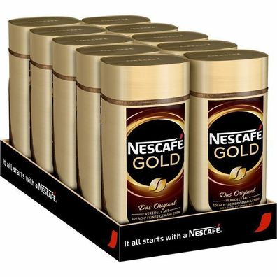 Nescafé Gold Original löslicher Bohnenkaffee Kaffee Röstkaffee 10x100 g Glas