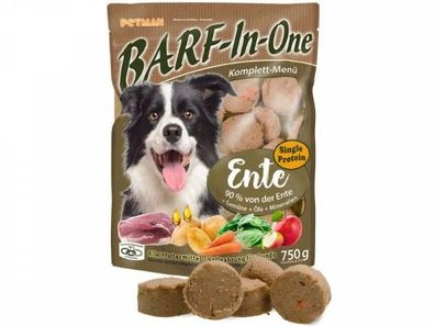 Petman BARF-In-One Ente Hundefutter 750 g (Inhalt Paket: 8 Stück)