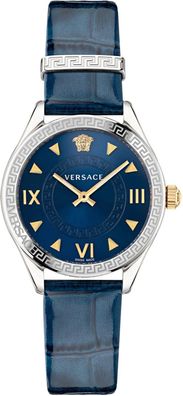 Versace VE2S00122 Hellenyium silber gold blau Leder Armband Uhr Damen NEU