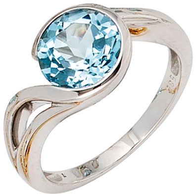 Damen Ring 585 Gold Weißgold 1 Blautopas hellblau blau Weißgoldring.