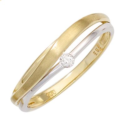 Damen Ring 585 Gold Gelbgold Weißgold bicolor matt 1 Diamant Brillant Goldring.