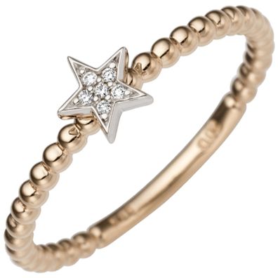 Damen Ring Stern 585 Gold Rotgold Weißgold bicolor 6 Diamanten Brillanten.