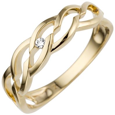 Damen Ring 585 Gold Gelbgold 1 Diamant Brillant 0,02ct. Goldring Diamantring