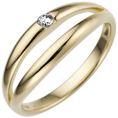 Damen Ring 585 Gold Gelbgold 1 Diamant Brillant 0,07ct. Goldring Diamantring
